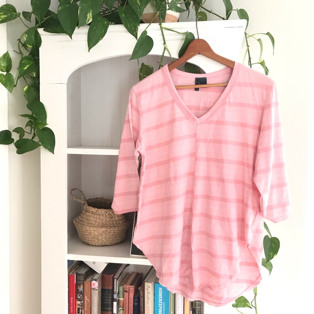 Anthropologie Pink Stripe V-Cut Top